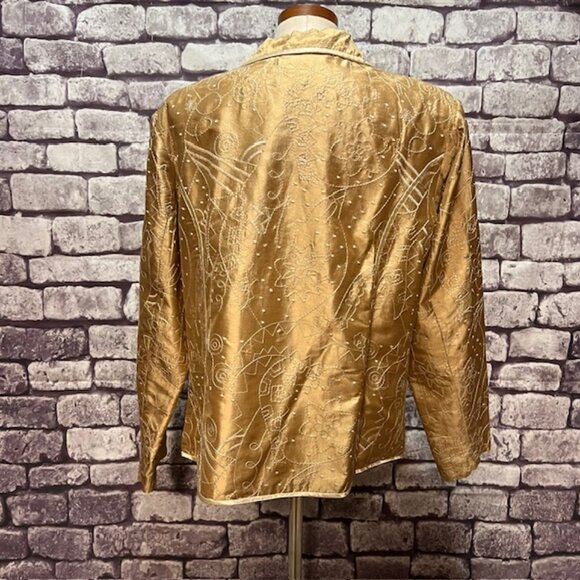 Entice Gold & Ivory Long Sleeve Silk Jacket Size XL - Picture 6 of 9